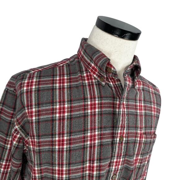 Vintage J Crew Oarsman Flannel Shirt Men's Large Red Gray Plaid Button-Down 90s - Picture 2 of 9
